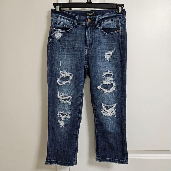 Judy Blue Skinny Fit Capri Jeans Women's 3/26 (28x19.5) Blue Mid-Rise Distressed - Picture 1 of 10